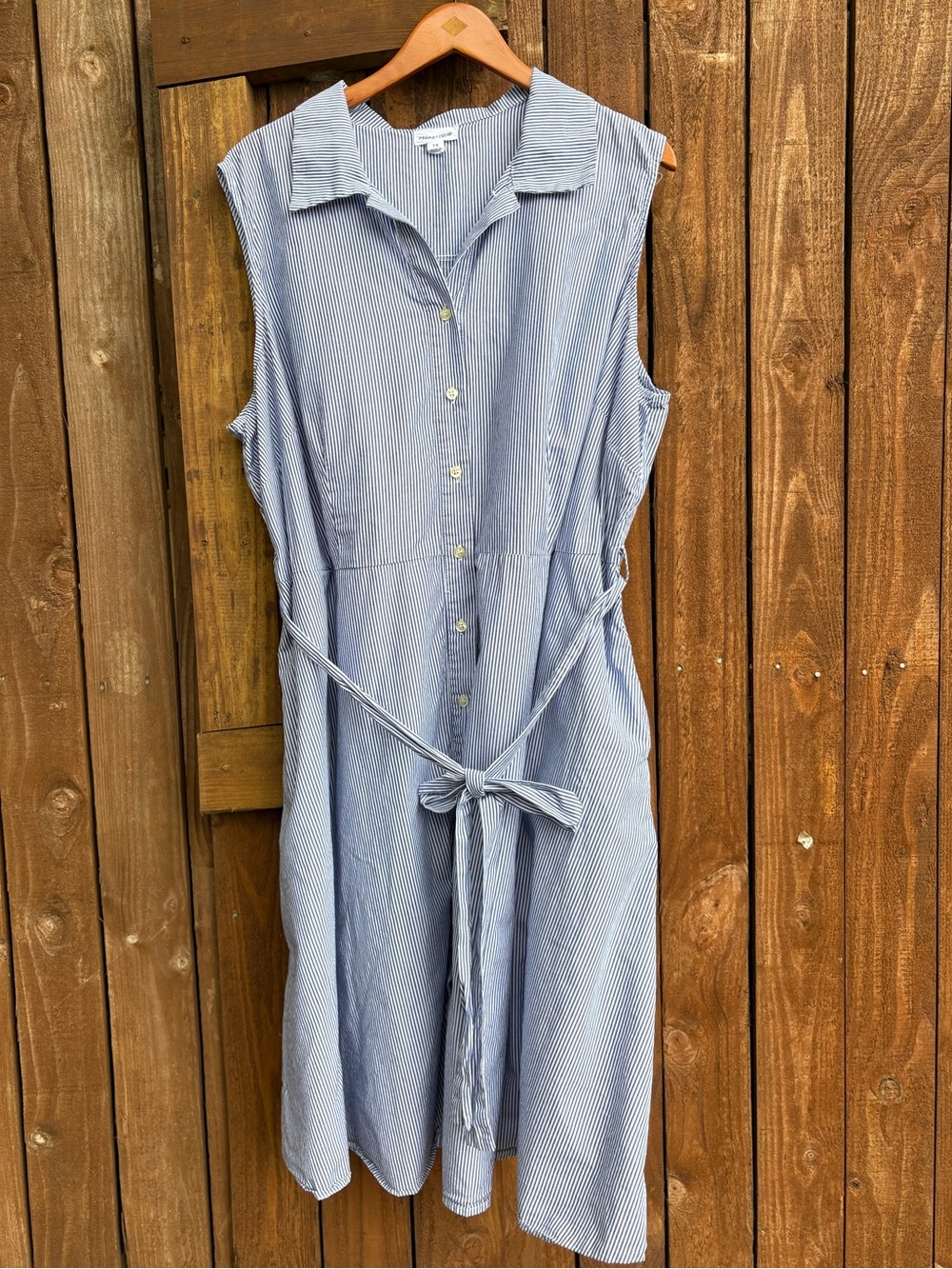 Chloe and Rene Blue Pinstriped Sleeveless Shirt Dress